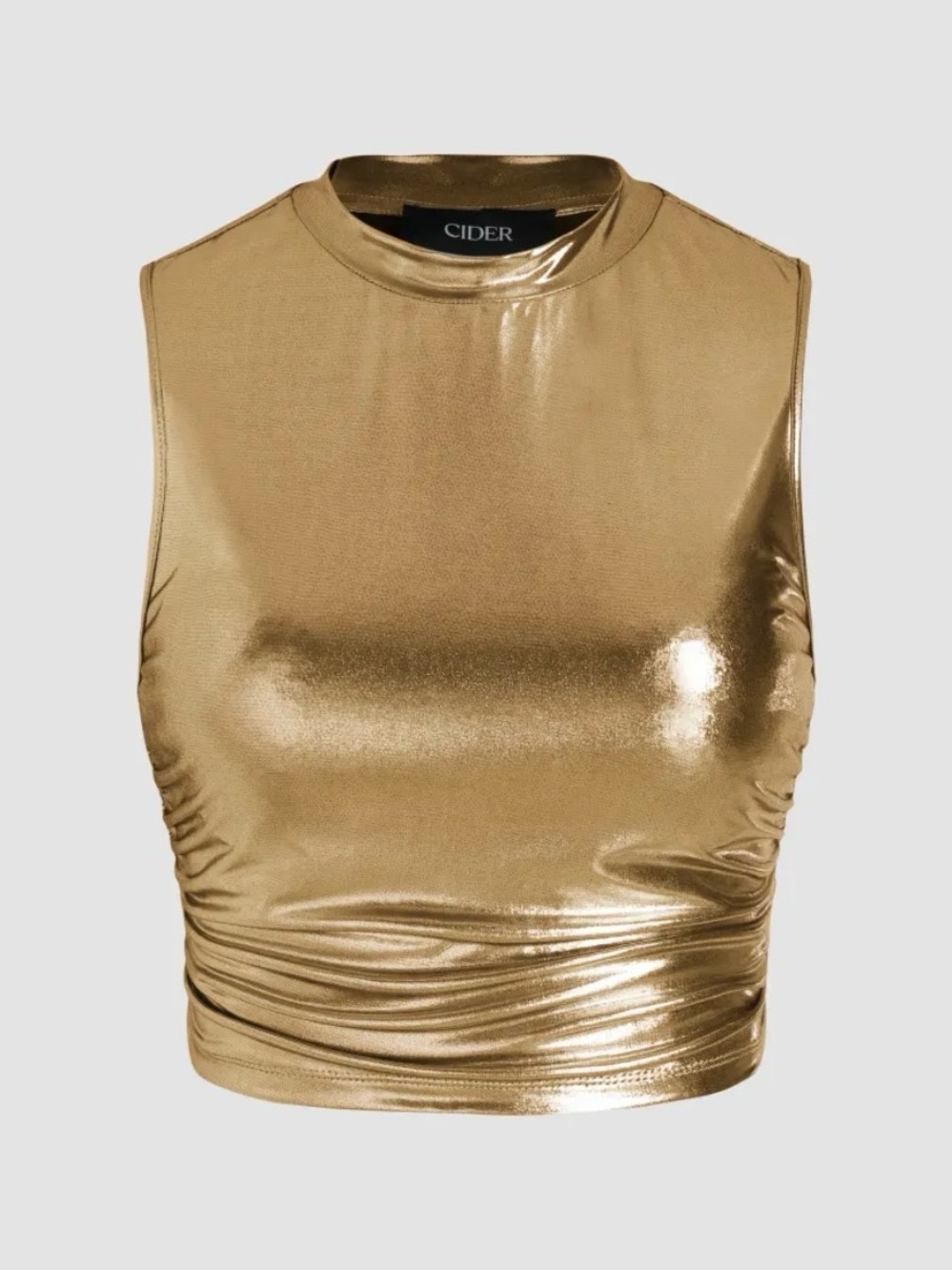 Cider Metallic Gold Sleeveless Ruched Crop Top Size L